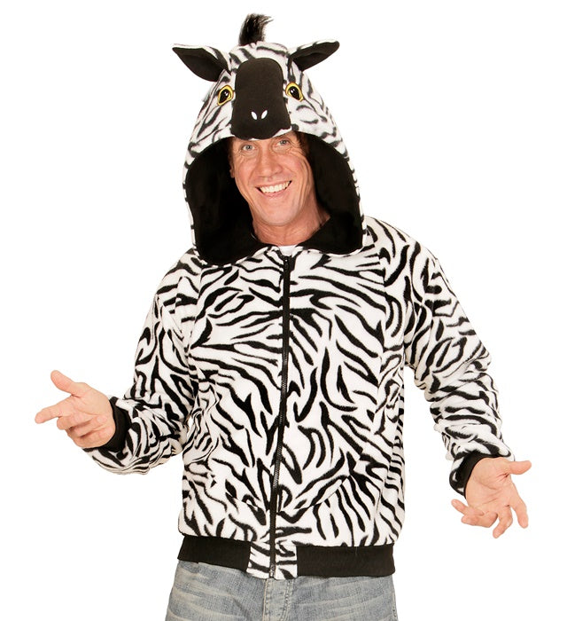 Zebra Fleecejacke mit Kapuze im typischen schwarz-weißen Muster