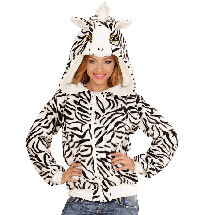 Zebra Fleecejacke mit Kapuze im typischen schwarz-weißen Muster