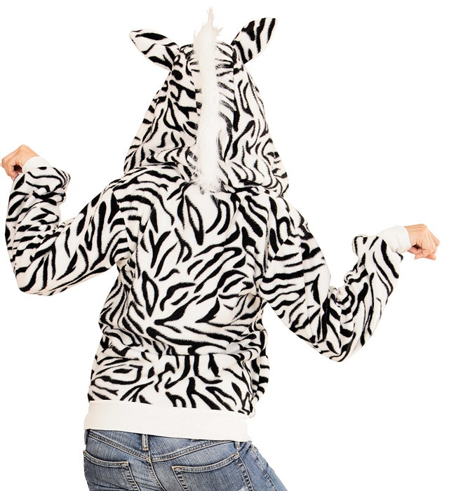 Zebra Fleecejacke mit Kapuze im typischen schwarz-weißen Muster