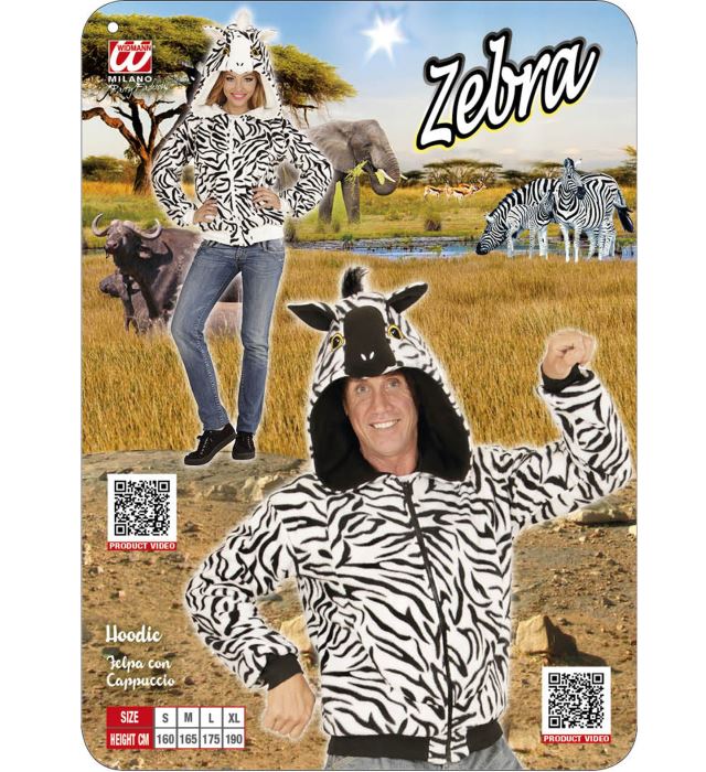 Zebra Fleecejacke mit Kapuze im typischen schwarz-weißen Muster