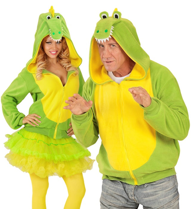Krokodil Fleecejacke mit Kapuze in grün für Fasnacht und Karneval