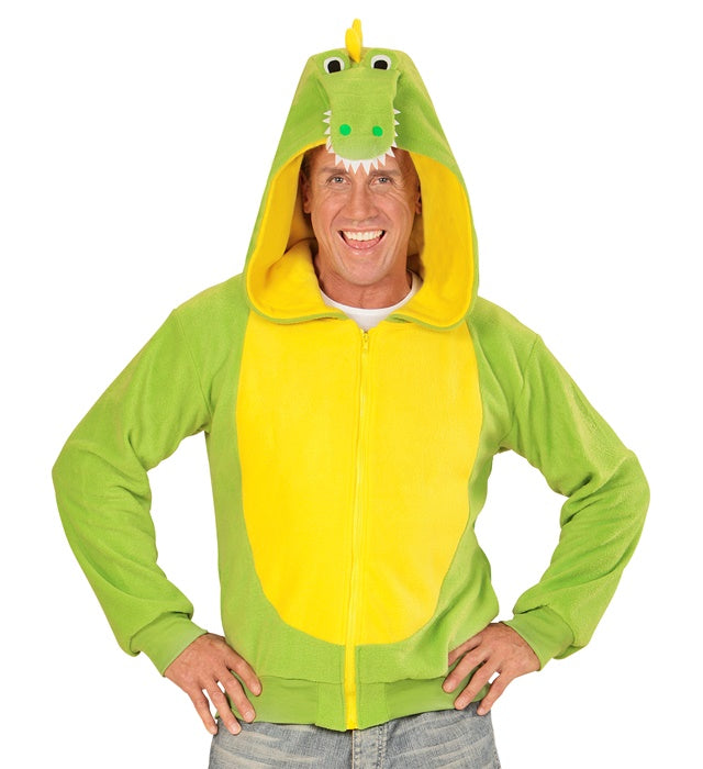 Krokodil Fleecejacke mit Kapuze in grün für Fasnacht und Karneval