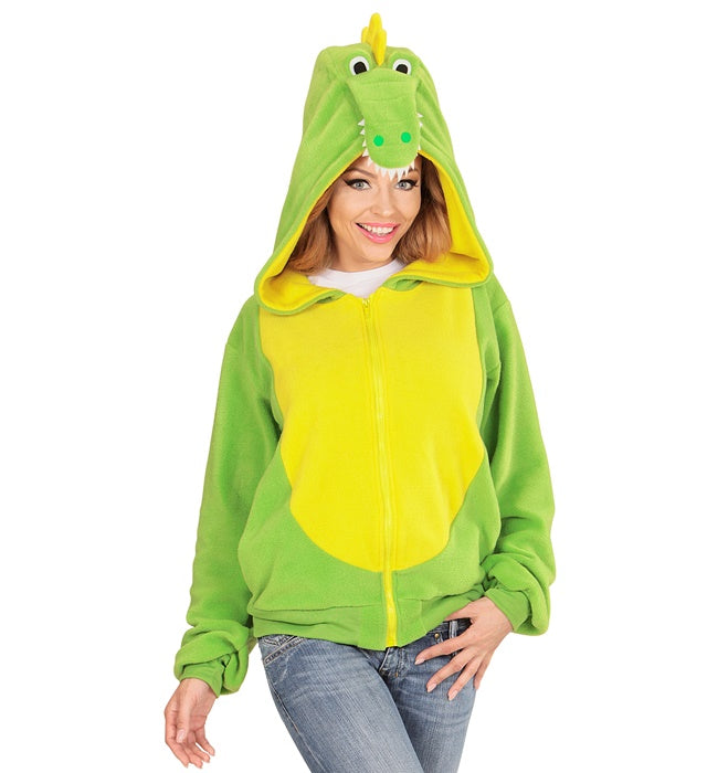 Krokodil Fleecejacke mit Kapuze in grün für Fasnacht und Karneval