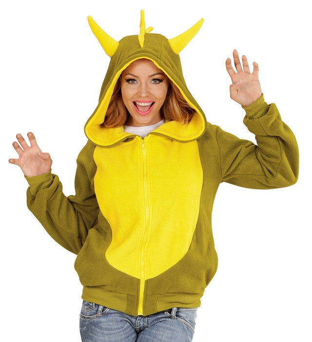 Fleecejacke mit Kapuze im Drachen-Design für Fasnacht und Karneval