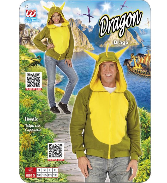 Fleecejacke mit Kapuze im Drachen-Design für Fasnacht und Karneval