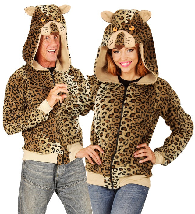 Leopard Fleecejacke mit Kapuze für Fasnacht und Karneval