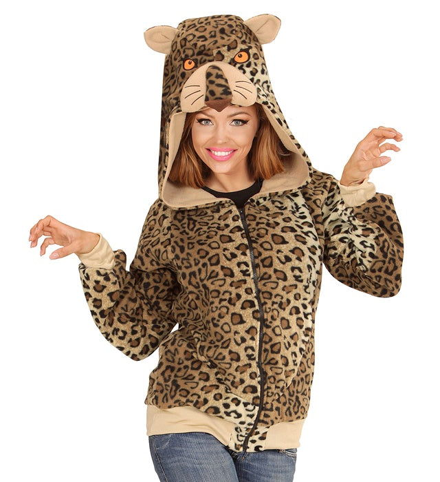 Leopard Fleecejacke mit Kapuze für Fasnacht und Karneval