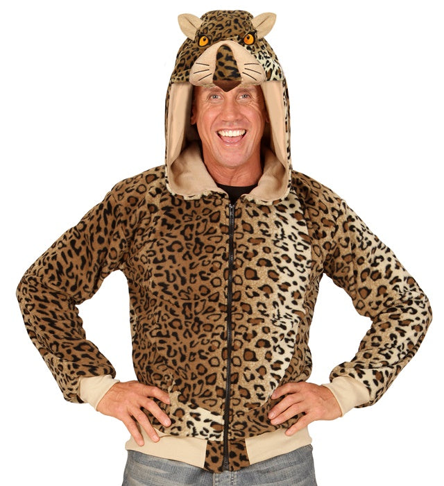 Leopard Fleecejacke mit Kapuze für Fasnacht und Karneval