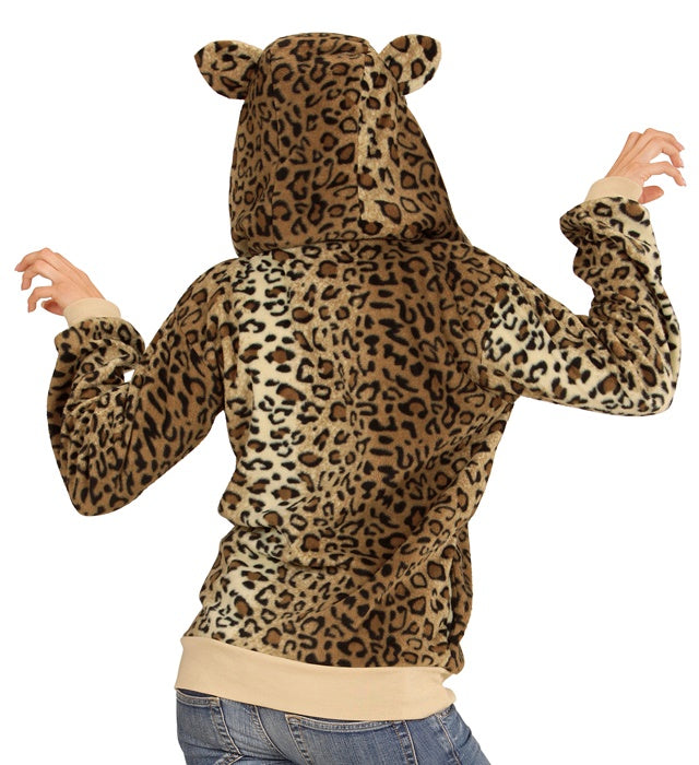 Leopard Fleecejacke mit Kapuze für Fasnacht und Karneval