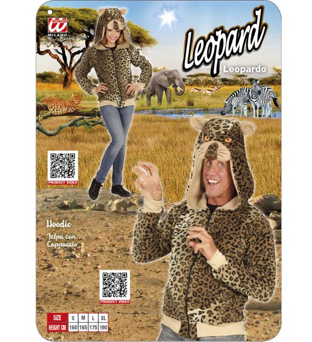 Leopard Fleecejacke mit Kapuze für Fasnacht und Karneval