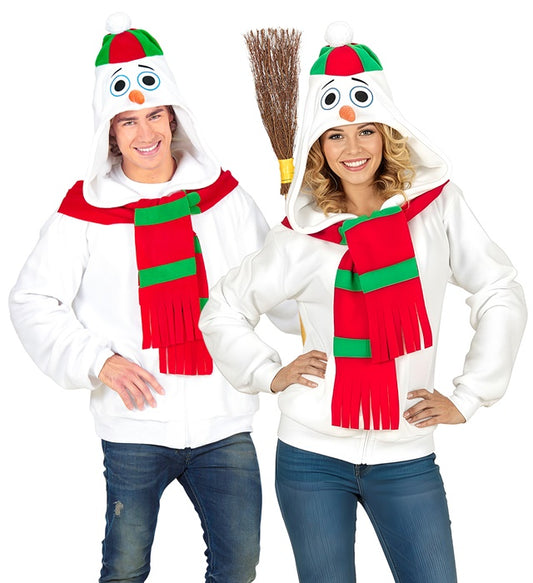 Schneemann Strickjacke mit Kapuze in weisser Winteroptik