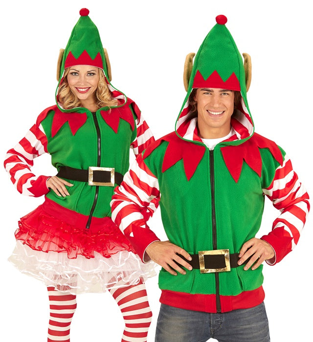 Santa's kleine Helfer Strickjacke mit Kapuze in rot für Fasnacht und Weihnachtskostüm