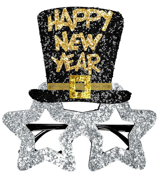 Silberne Brille mit Happy New Year Schriftzug als Party-Accessoire