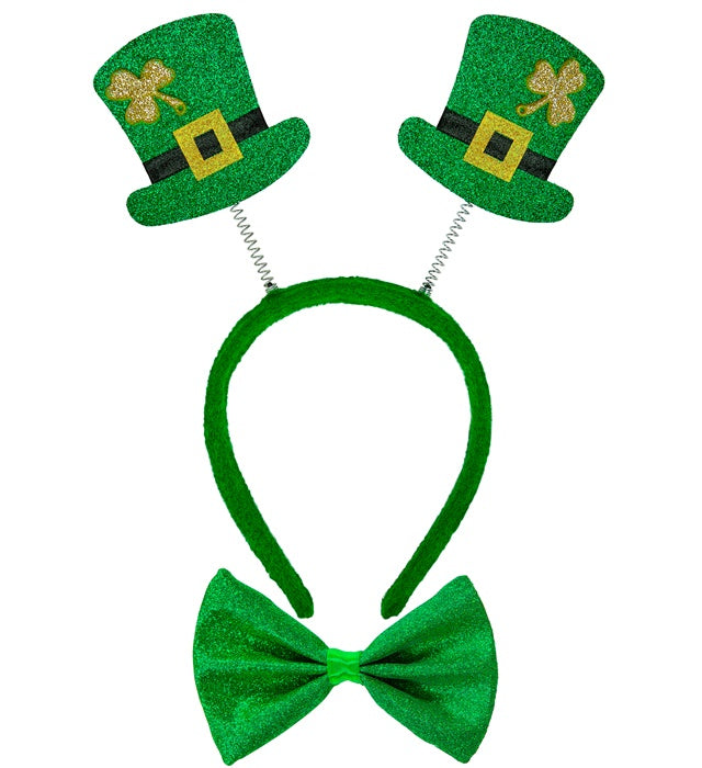 Haarreif mit grünem Minizylinder und schwarze Fliege für St. Patrick's Day
