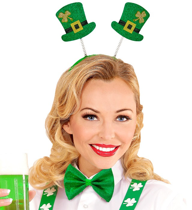 Haarreif mit grünem Minizylinder und schwarze Fliege für St. Patrick's Day