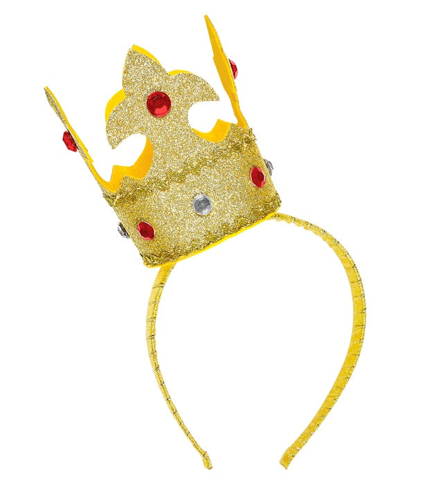 Goldene Minikrone auf Haarreif mit funkelnden Edelsteinen