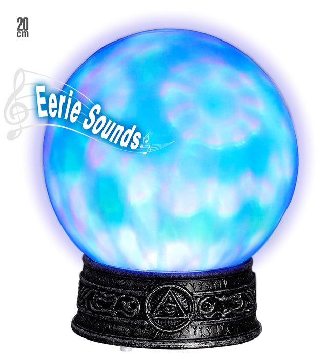 Kristallkugel mit kaleidoskopischem Licht und mysteriösen Geräuschen auf stabiler Basis
