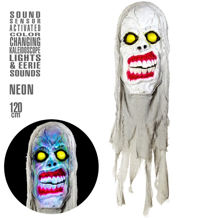 Neonfarbener Dämon mit Kapuze und wechselndem Licht, 120 cm Halloween Deko