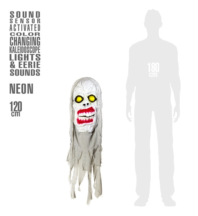 Neonfarbener Dämon mit Kapuze und wechselndem Licht, 120 cm Halloween Deko