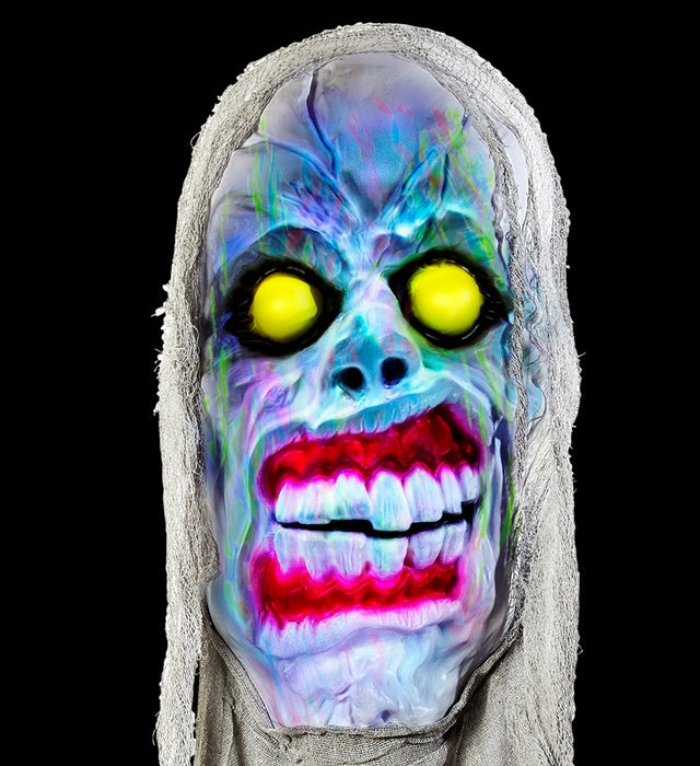 Neonfarbener Dämon mit Kapuze und wechselndem Licht, 120 cm Halloween Deko