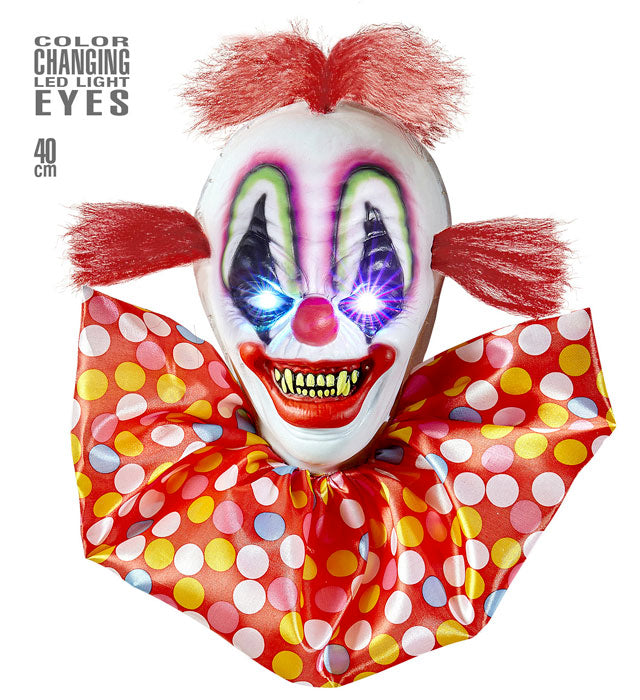 Horrorclown mit blinkenden farbwechselnden LED-Augen, 40 cm Halloween Dekoration