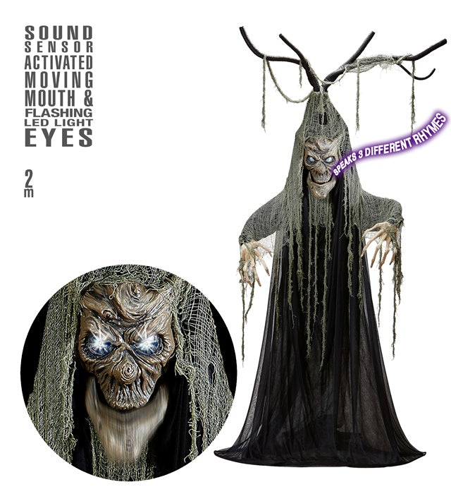 Sprechender Halloweenbaum 200 cm mit beweglichem Mund und blinkenden LED-Augen