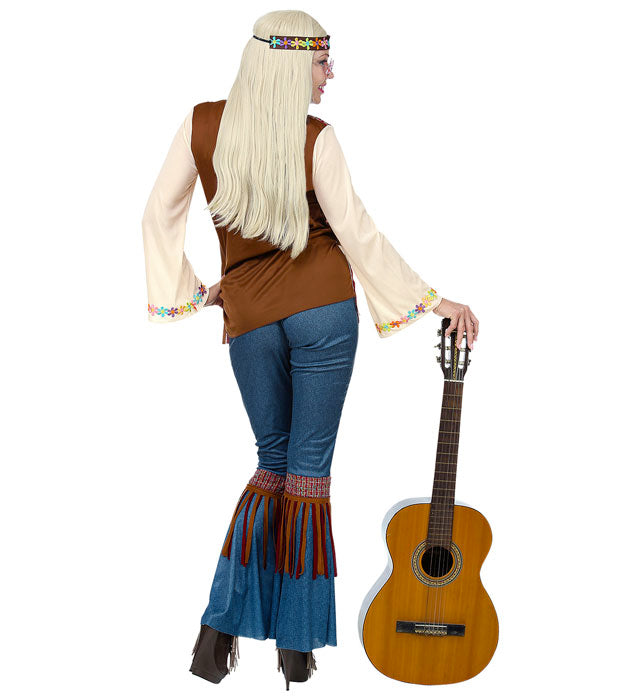 Hippie Kostüm Set mit Hemd, Weste, Hose, Stirnband und Kette in bunten Farben