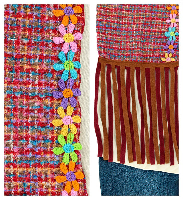 Hippie Kostüm Set mit Hemd, Weste, Hose, Stirnband und Kette in bunten Farben