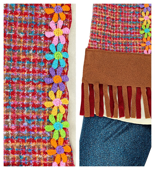 Buntes Hippie-Kostüm mit Hemd, Weste, Hose, Stirnband und Kette im 70er Jahre Stil