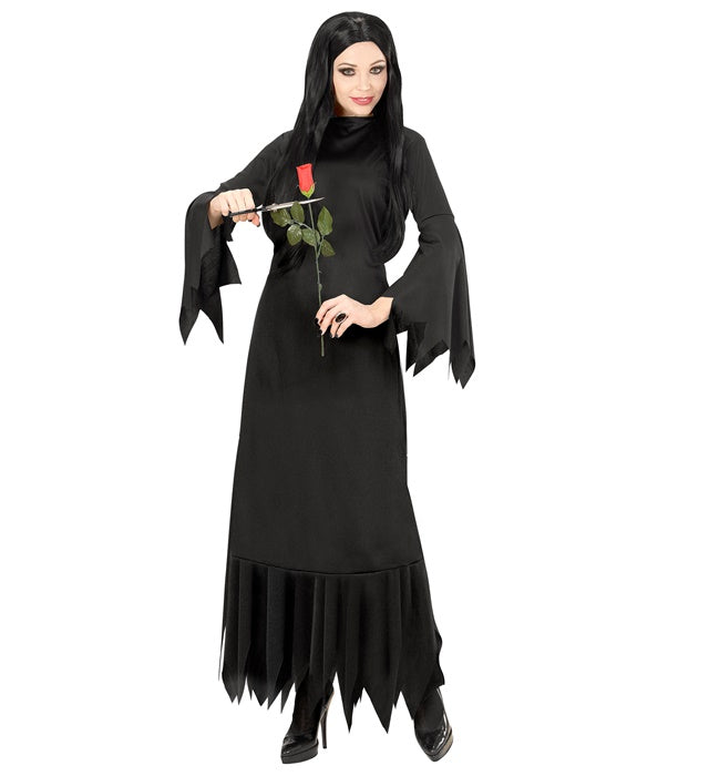 Mortisia Kleid in dunklem Gothic-Stil für Fasnacht und Karneval