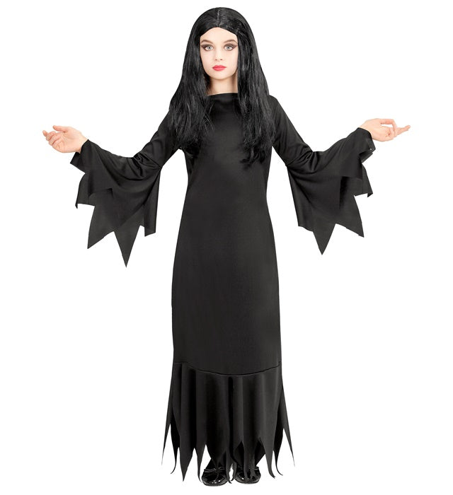 Dunkles Mortisia-Kleid für Fasnacht und Halloween