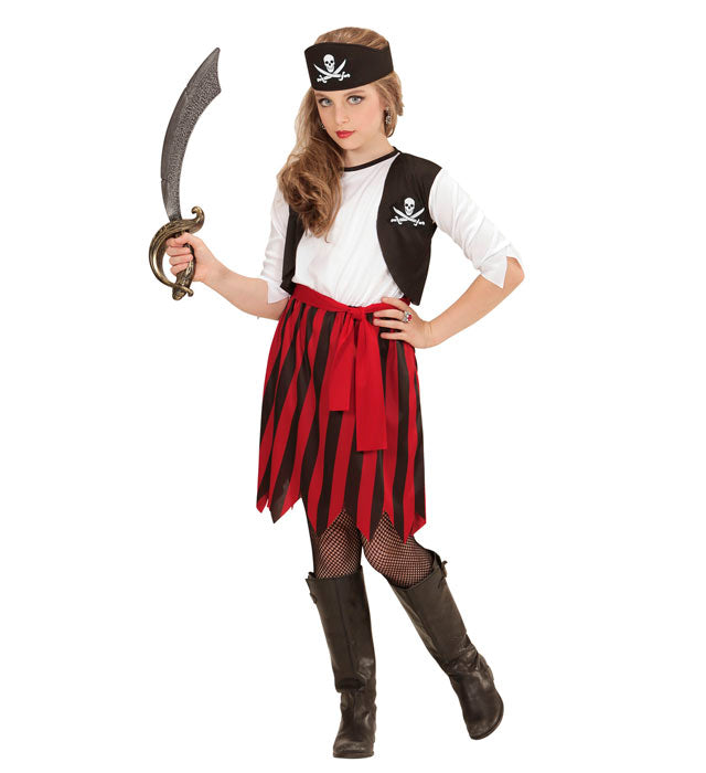Piratenmädchen-Kostüm mit Kleid, Weste, Gürtel und Stirnband für Fasnacht
