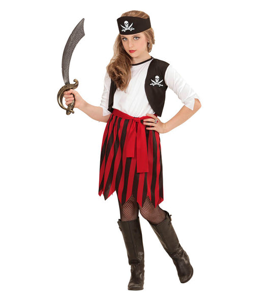 Piratenmädchen-Kostüm mit Kleid, Weste, Gürtel und Stirnband für Fasnacht