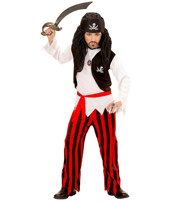 Piraten-Kostüm Set mit T-Shirt, Weste, Hose, Gürtel und Stirnband für Fasnacht