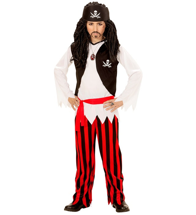 Piraten-Kostüm Set mit T-Shirt, Weste, Hose, Gürtel und Stirnband für Fasnacht