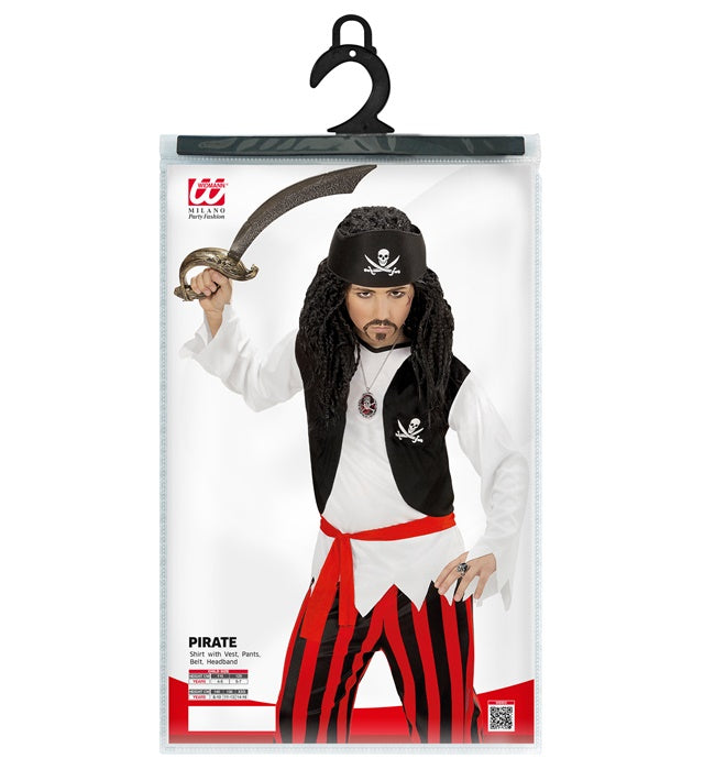 Piraten-Kostüm Set mit T-Shirt, Weste, Hose, Gürtel und Stirnband für Fasnacht