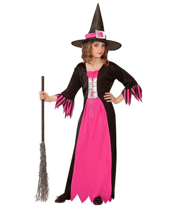 Hexen-Kostüm mit schwarzem Kleid und spitzem Hut für Fasnacht