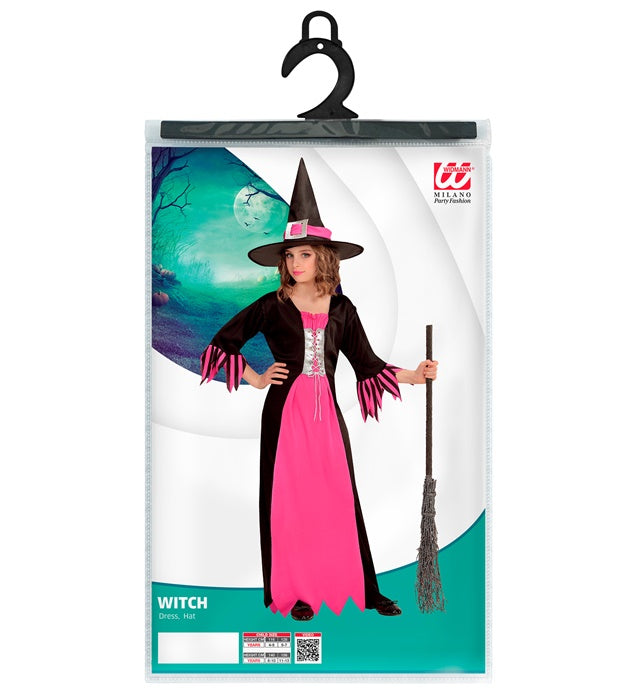 Hexen-Kostüm mit schwarzem Kleid und spitzem Hut für Fasnacht