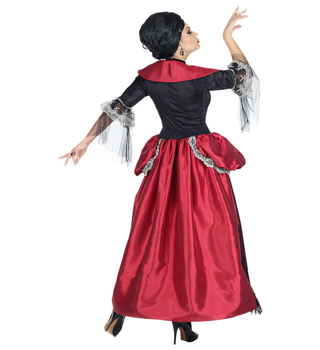 Vampirin Kostüm mit schwarzem Kleid, Reifrock und Halsband für Fasnacht