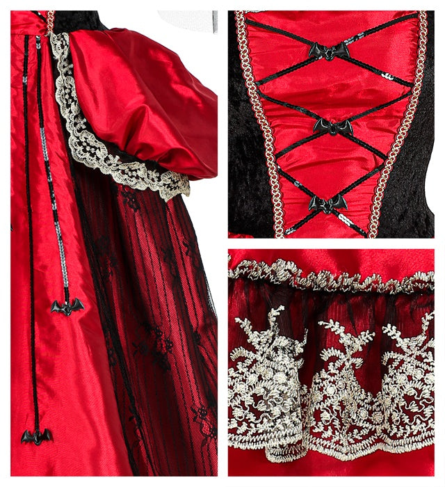 Vampirin Kostüm mit schwarzem Kleid, Reifrock und Halsband für Fasnacht