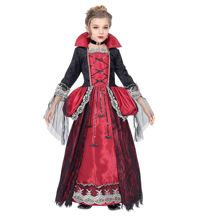 Elegantes Vampirinnen-Kleid mit Reifrock und funkelndem Halsband für Fasnacht