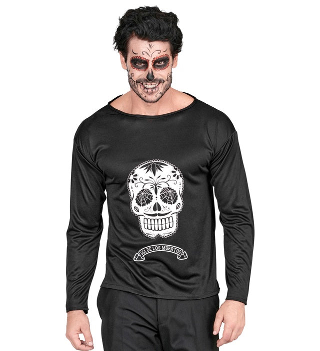 DIA DE LOS MUERTOS Shirt mit buntem Totenkopf-Motiv für Fasnacht und Halloween