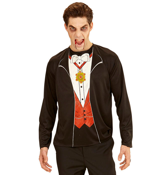 Schwarzes Vampir-Shirt mit stilvollem Motiv für Halloween und Fasnacht