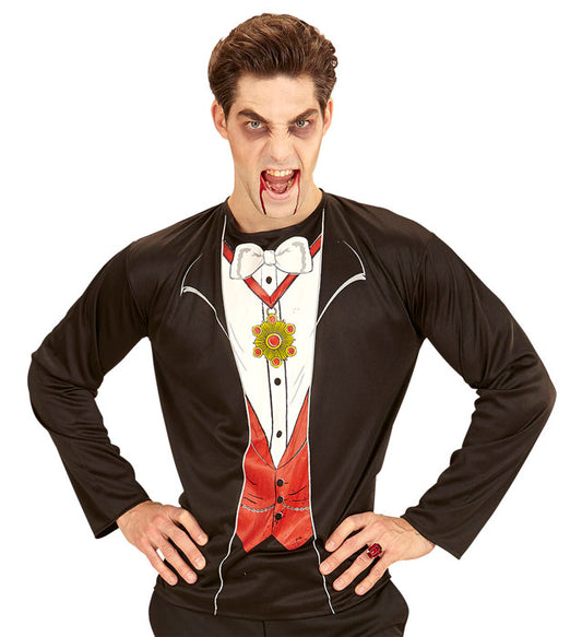 Schwarzes Vampir-Shirt mit stilvollem Motiv für Halloween und Fasnacht
