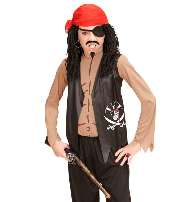 Piraten-Kostüm Set mit T-Shirt, Weste, Bandana und Augenklappe für Fasnacht