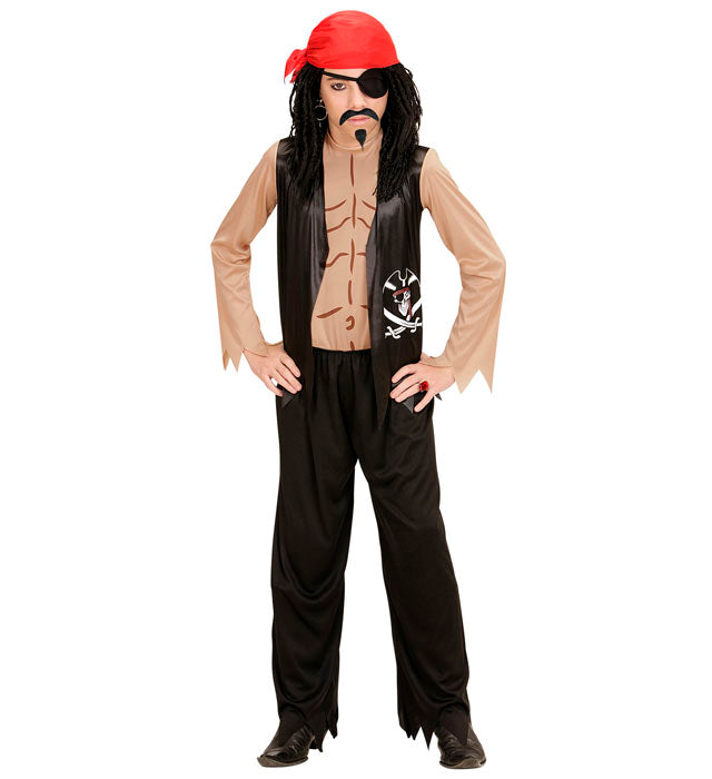 Piraten-Kostüm Set mit T-Shirt, Weste, Bandana und Augenklappe für Fasnacht