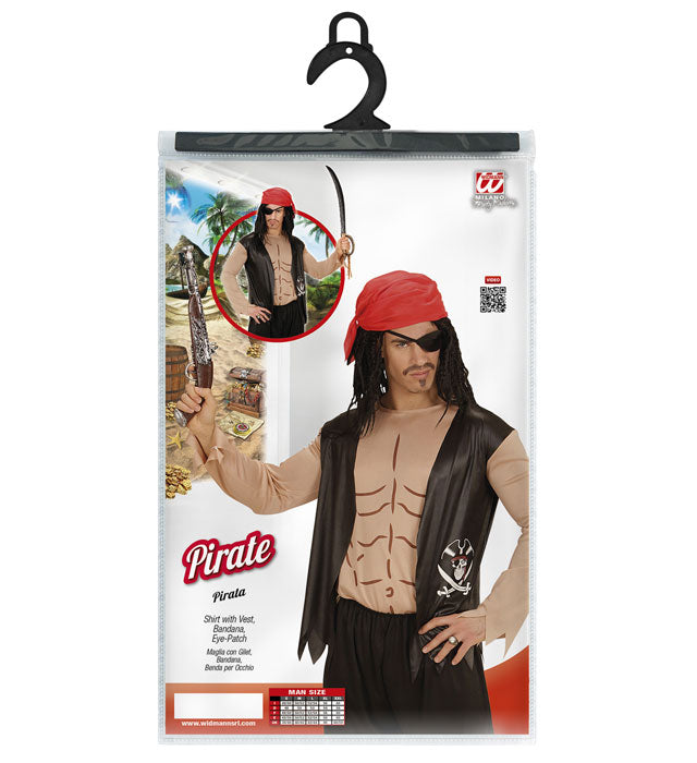 Pirat Kostüm Set mit T-Shirt, Weste, Bandana und Augenklappe für Fasnacht