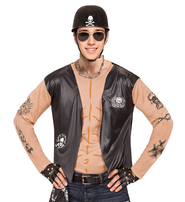Biker Kostüm T-Shirt mit integrierter Weste für Fasnacht