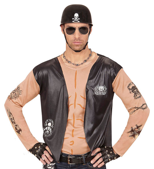 Biker T-Shirt mit Weste in schwarzem Design für Fasnacht