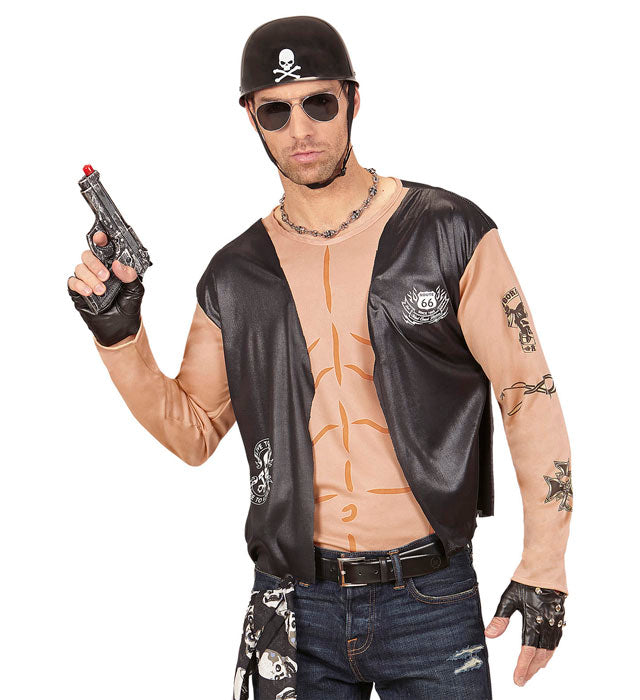 Biker T-Shirt mit Weste in schwarzem Design für Fasnacht